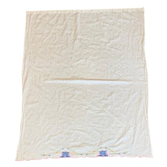 Embroidered Tablecloth Runner Blue Cats Kittens Floral Garland Scalloped Edges - Picture 5 of 6